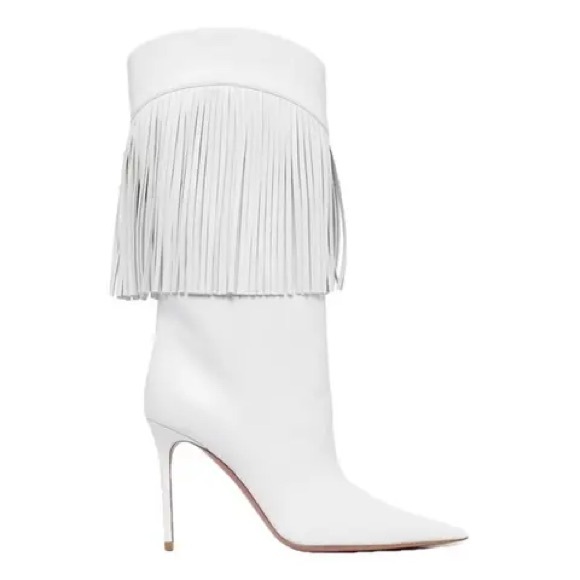 White Fringe High Heel Boots